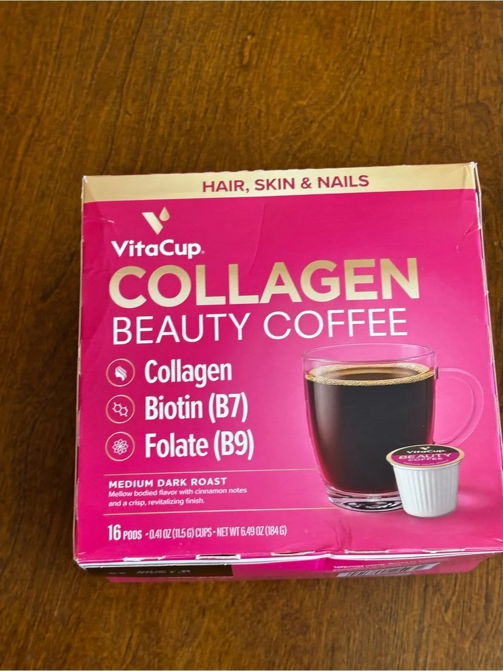 3 VitaCup Beauty Collagen Medium Dark Roast Coffee Pods, 16ct each